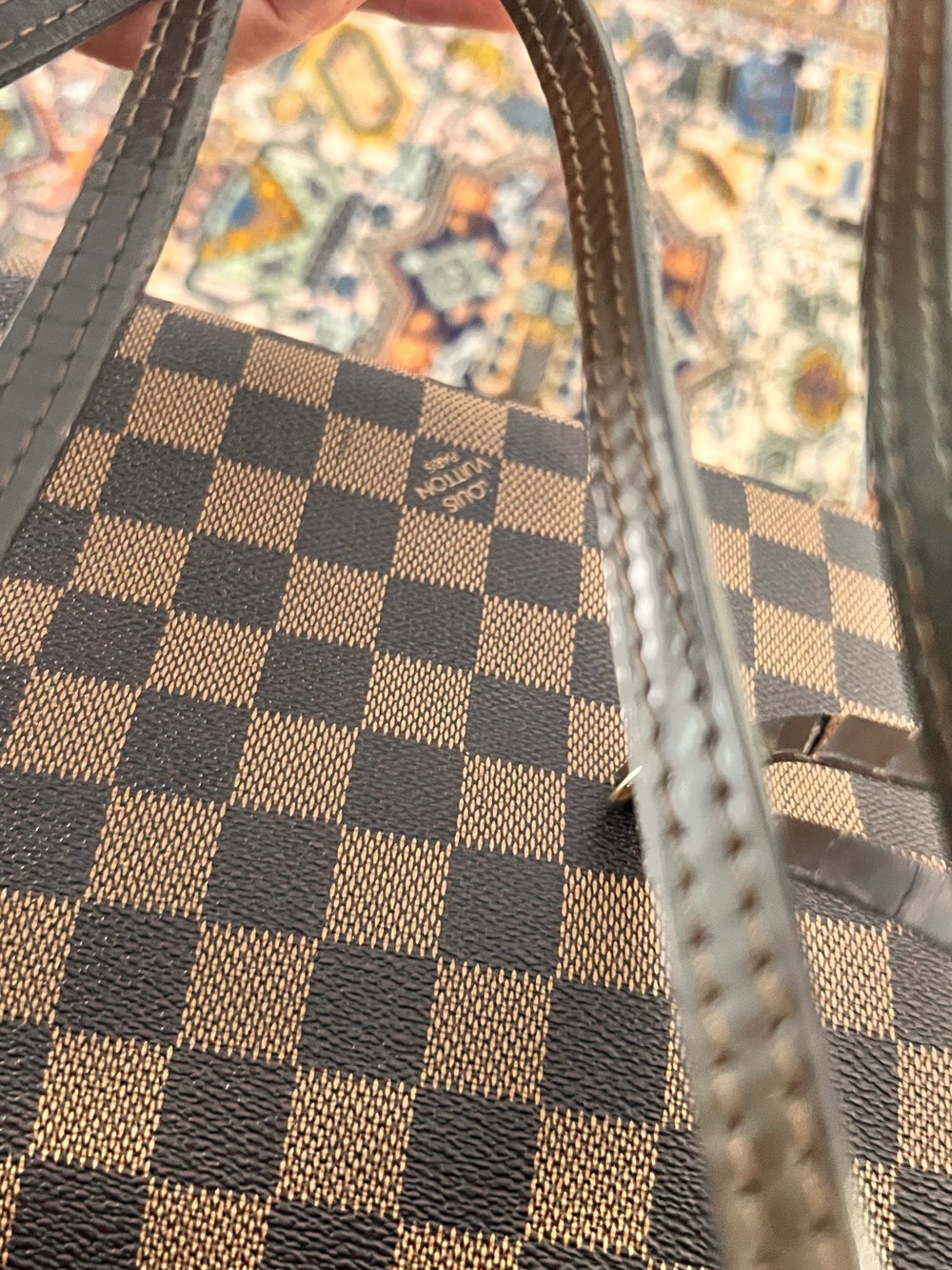 Brown Checkered Tote with Red Interior - Picture 4 of 4